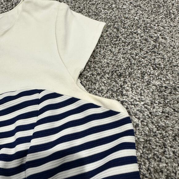 Ivy & Blu Striped Ponte Knit Peplum Dress, Navy Blue White, Size 100 - Picture 7 of 13